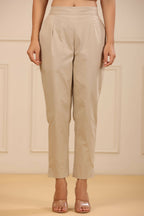 Juniper Women's Beige Cotton Spendex Solid Straight Pant | Grocsy