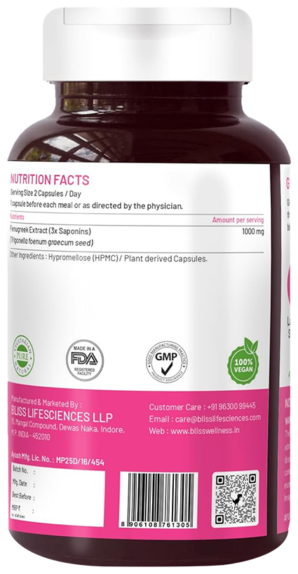 Bliss Welness Fenugreek Extract Veg Capsule | Grocsy
