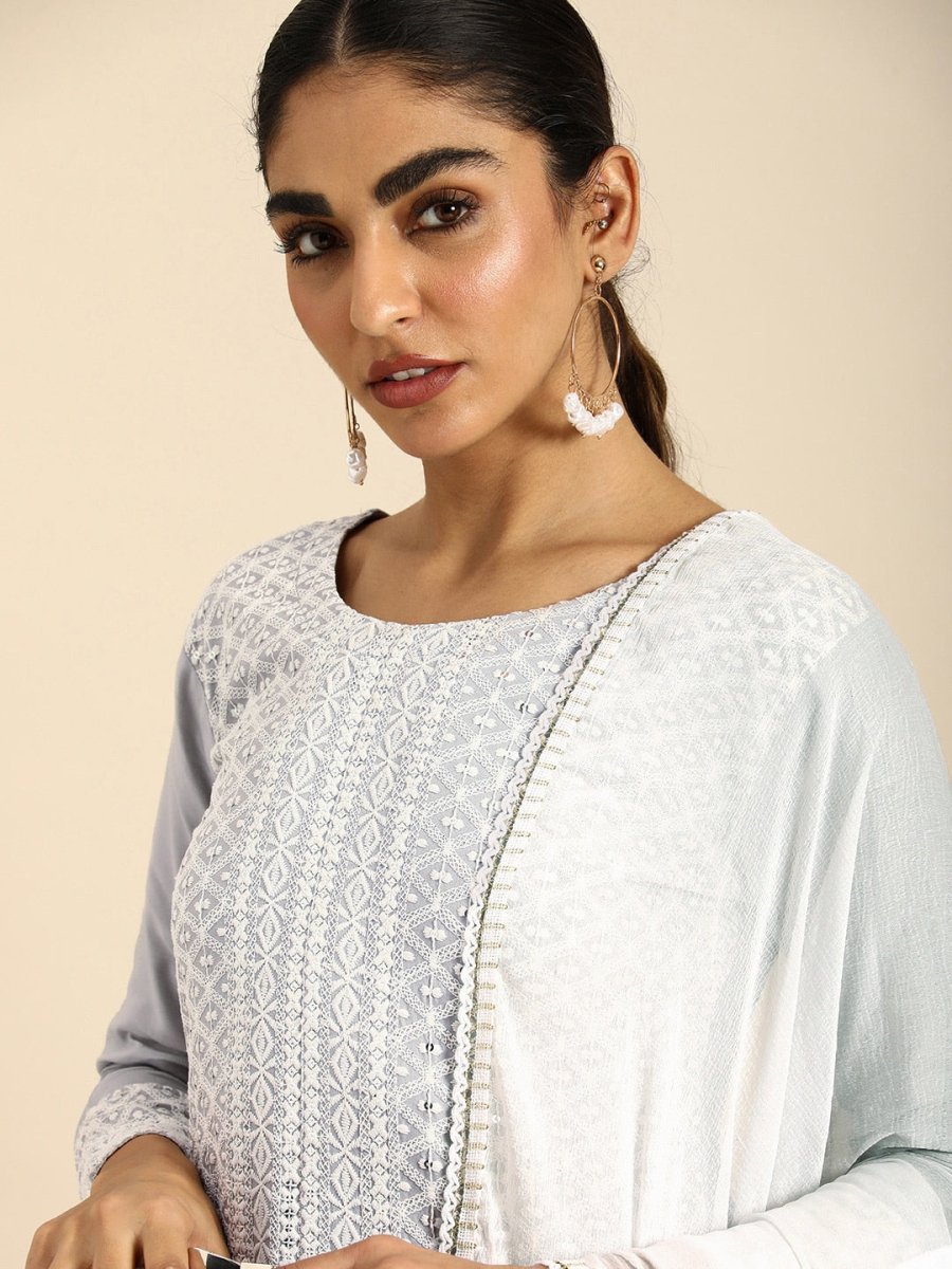 All About You Women Embroidered Chikankari Kurta With Trousers & With Dupatta | Grocsy