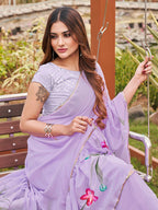 Tikhi Imli Printed Ruffle Saree With Mirror Embroidered Work Blouse | Grocsy