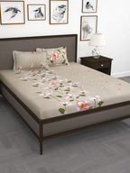 Story@home Beige & Red Floral Flat 240 TC 1 Double Bedsheet with 2 Pillow Covers | Grocsy