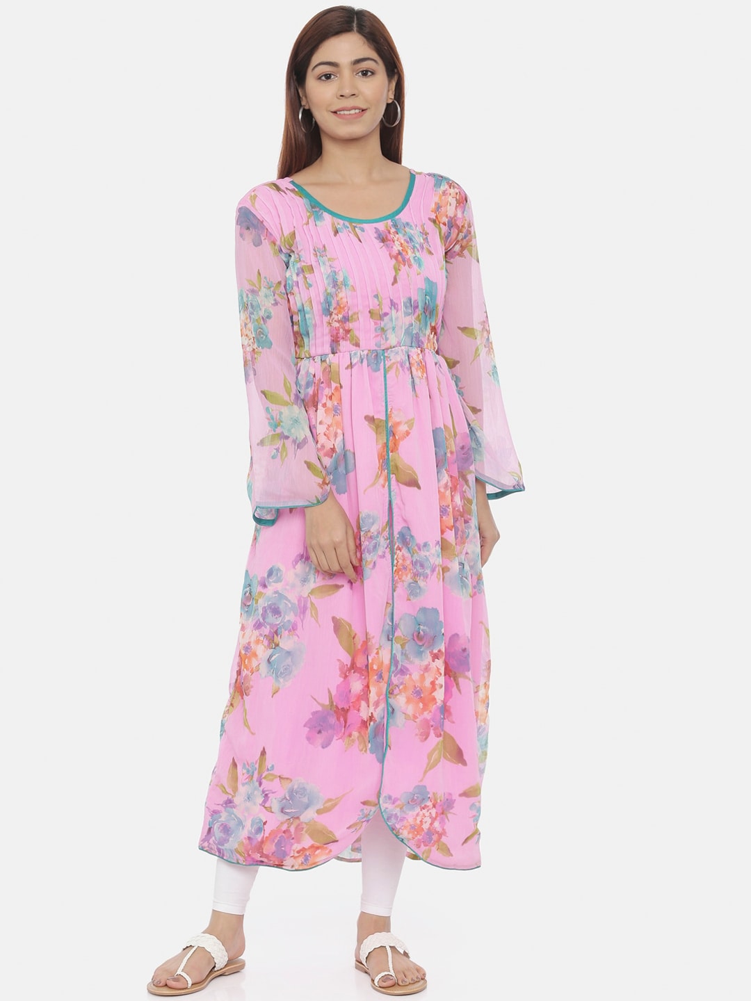 Souchii Pink Printed Fit and Flare Dress | Grocsy