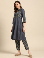 All About You Women Motifs Yoke Design A-Line Kurta with Trousers | Grocsy