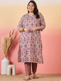 Sztori Plus Size Ethnic Motifs Printed V-Neck Crepe Straight Kurta | Grocsy