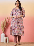 Sztori Plus Size Ethnic Motifs Printed V-Neck Crepe Straight Kurta | Grocsy