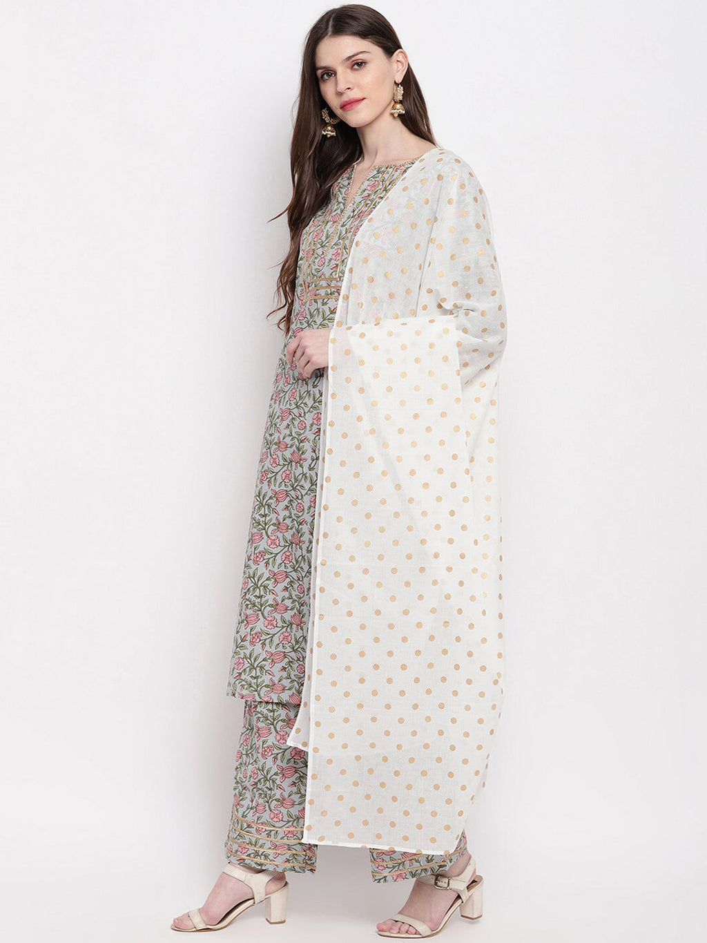 Janasya Women Multicoloured Printed Kurta with Palazzos & Dupatta | Grocsy