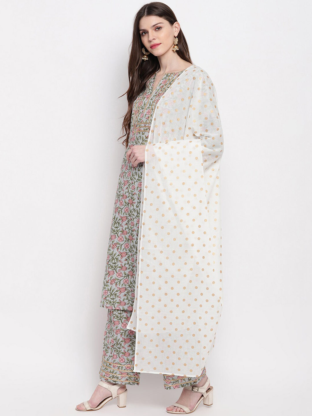 Janasya Women Multicoloured Printed Kurta with Palazzos & Dupatta | Grocsy