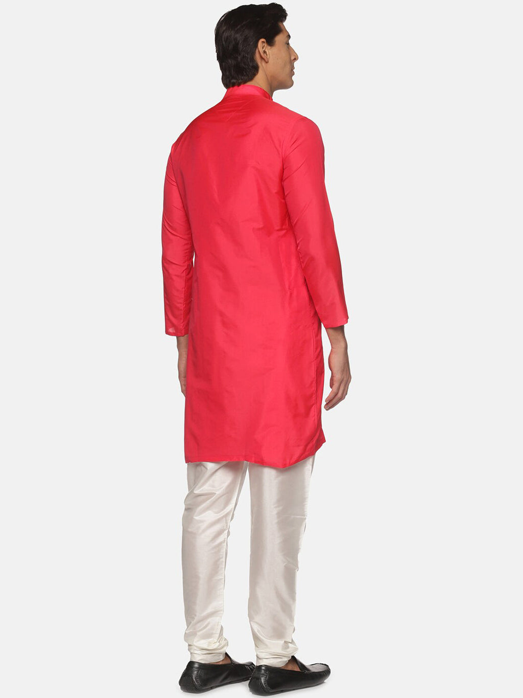 Sethukrishna Men Rose Pink Solid Angrakha Kurta with Pyjamas | Grocsy
