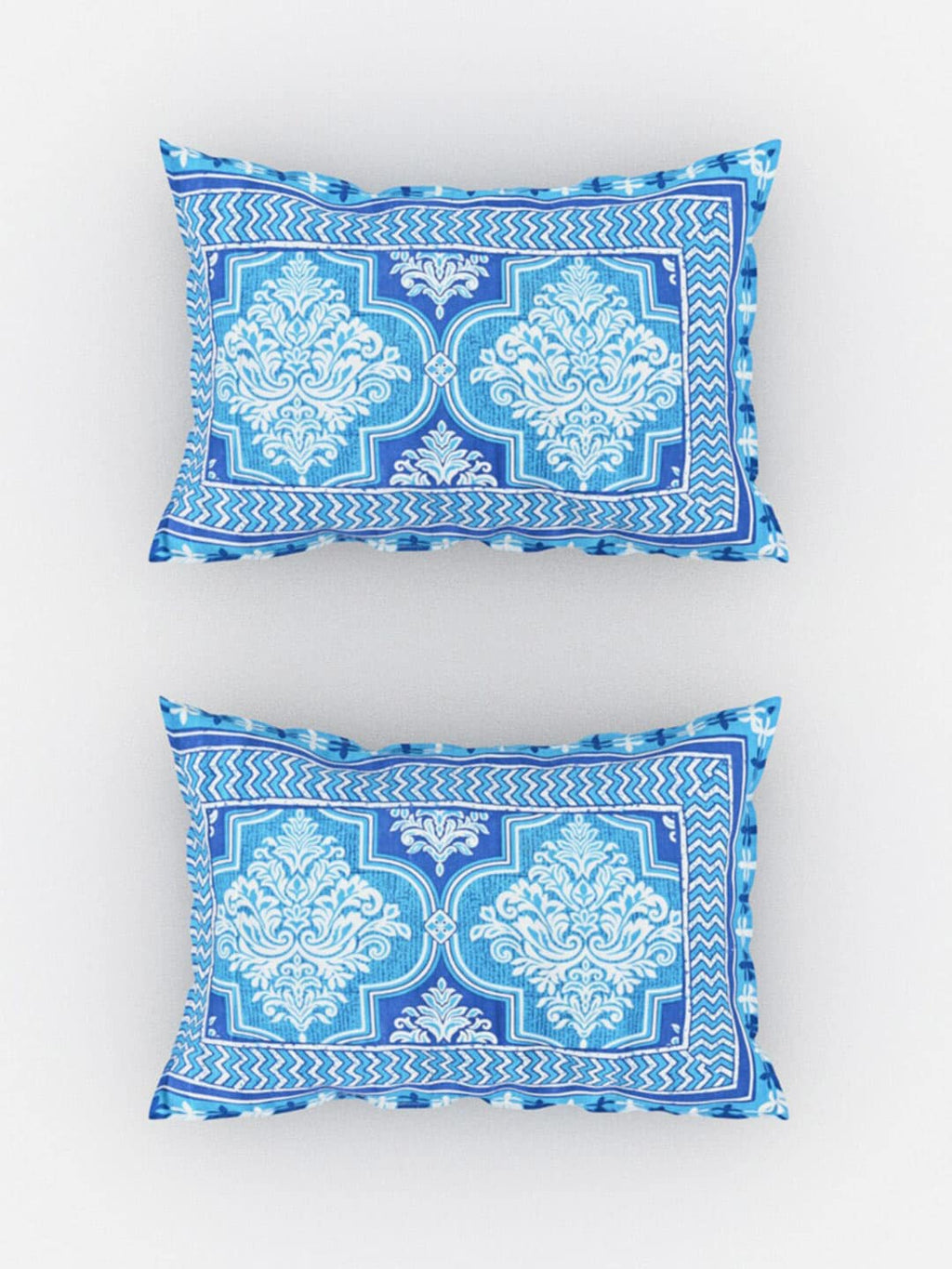 Urban Magic Blue Printed Cotton 104 TC King Bedsheet with 2 Pillow Covers | Grocsy