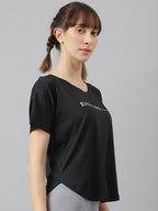 MKH Women Typography Printed Drop-Shoulder Sleeves Dri-FIT Sports T-shirt | Grocsy