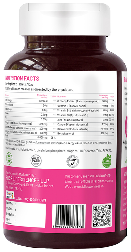 Bliss Welness DHT Blocker Veg Tablets | Grocsy
