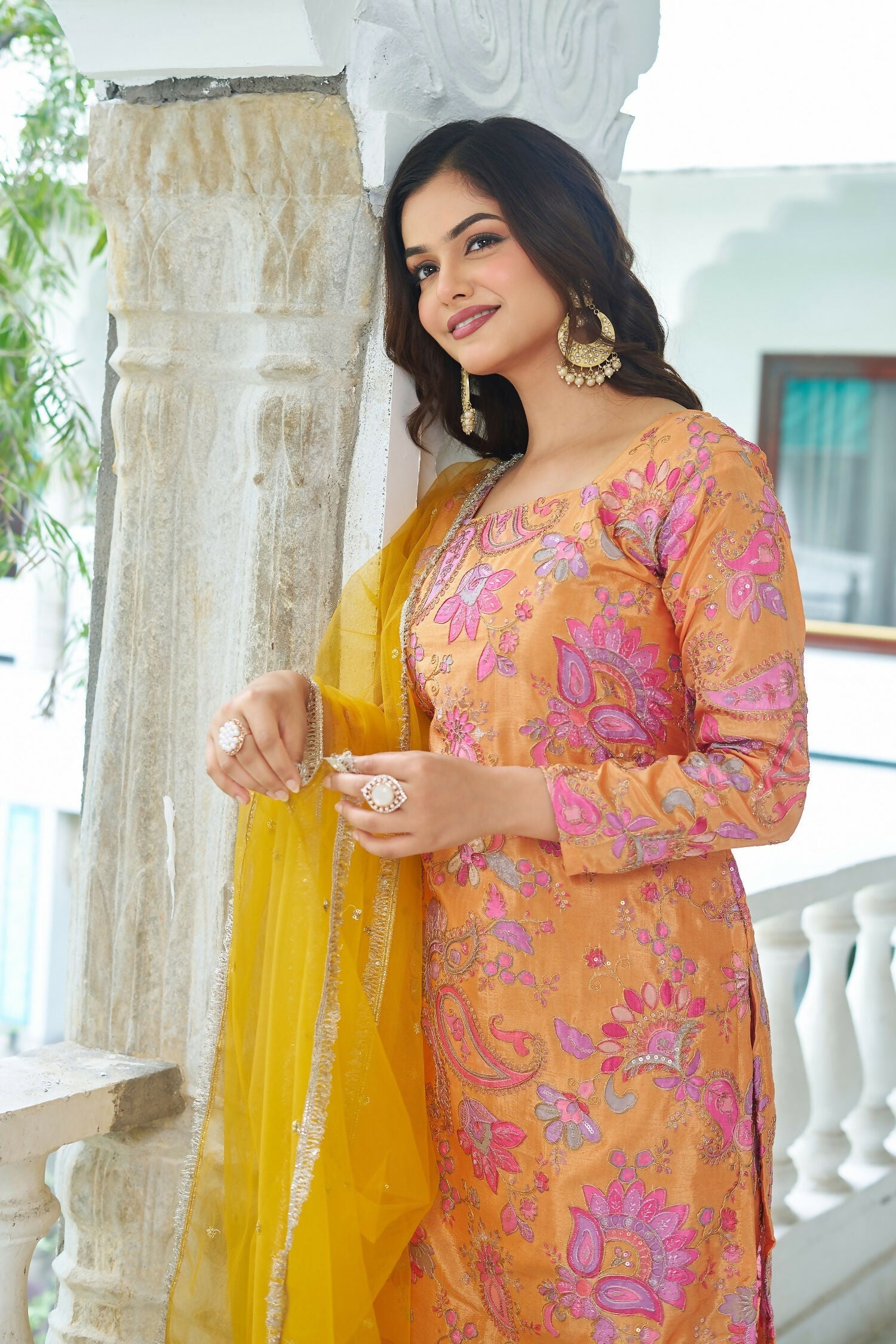 Joban Fashion Yellow Kurta Set Chinnon Embroidery Sequence Work | Grocsy