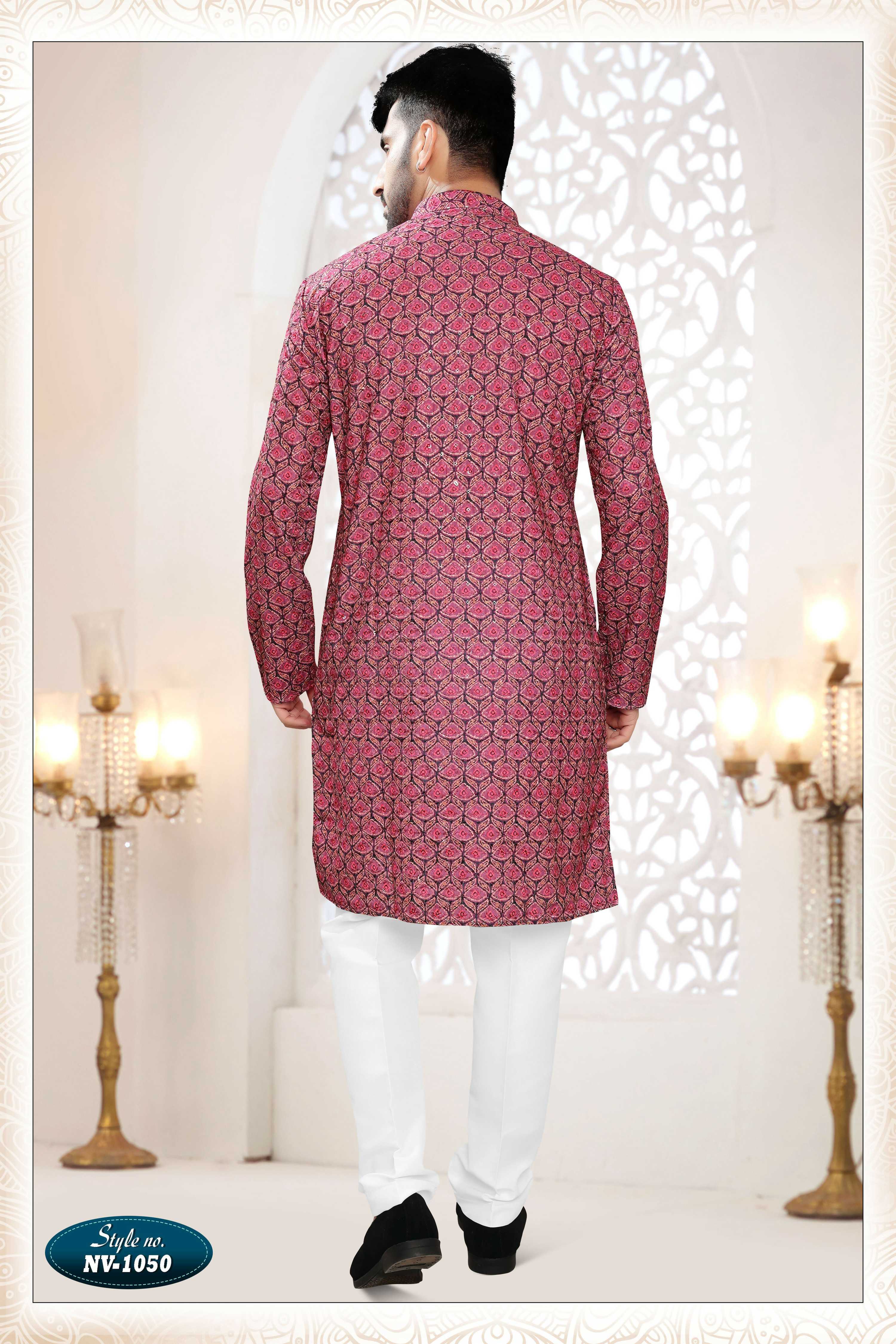Joban Fashion Men's Redish Wine Straight Rayon Thread And Sequence Embroidery All Over Kurta Set | Grocsy