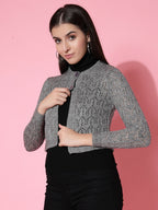Women Self Design Grey Acrylic Winter Shrug - Wool Trees | Grocsy