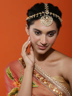 Women's Gold-Polished Kundan Mathapatti Head Jewellery - Ruby Raang | Grocsy
