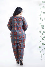 Breathables Women’S Blue Cotton Geometric Print Loungewear Co-Ord Set – Hip-Length Kurta & Pants | Grocsy