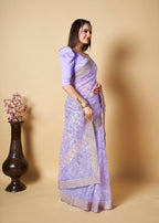 Vamsee Nirja Lavender Organza Saree | Grocsy