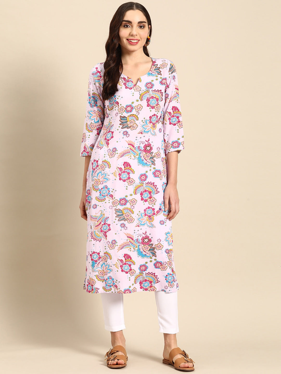 Sangria Women Floral Printed Sequinned Kurta | Grocsy
