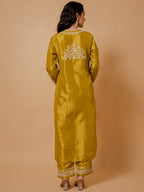 HOUSE OF KARI Floral Embroidered Silk Chikankari Kurta | Grocsy