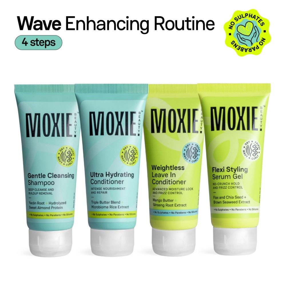Moxie Beauty Wavy Travel Routine - Shampoo, Conditioner, Leave-In Conditioner & Styling Serum Gel | Grocsy