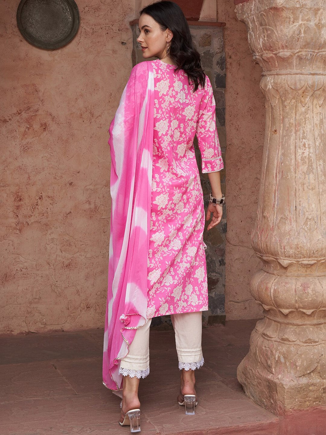 Sangria Ethnic Motifs Printed Sequined Pure Cotton Kurta with Trousers & Dupatta | Grocsy