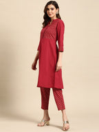 All About You Women Motifs Yoke Design A-Line Kurta with Trousers | Grocsy