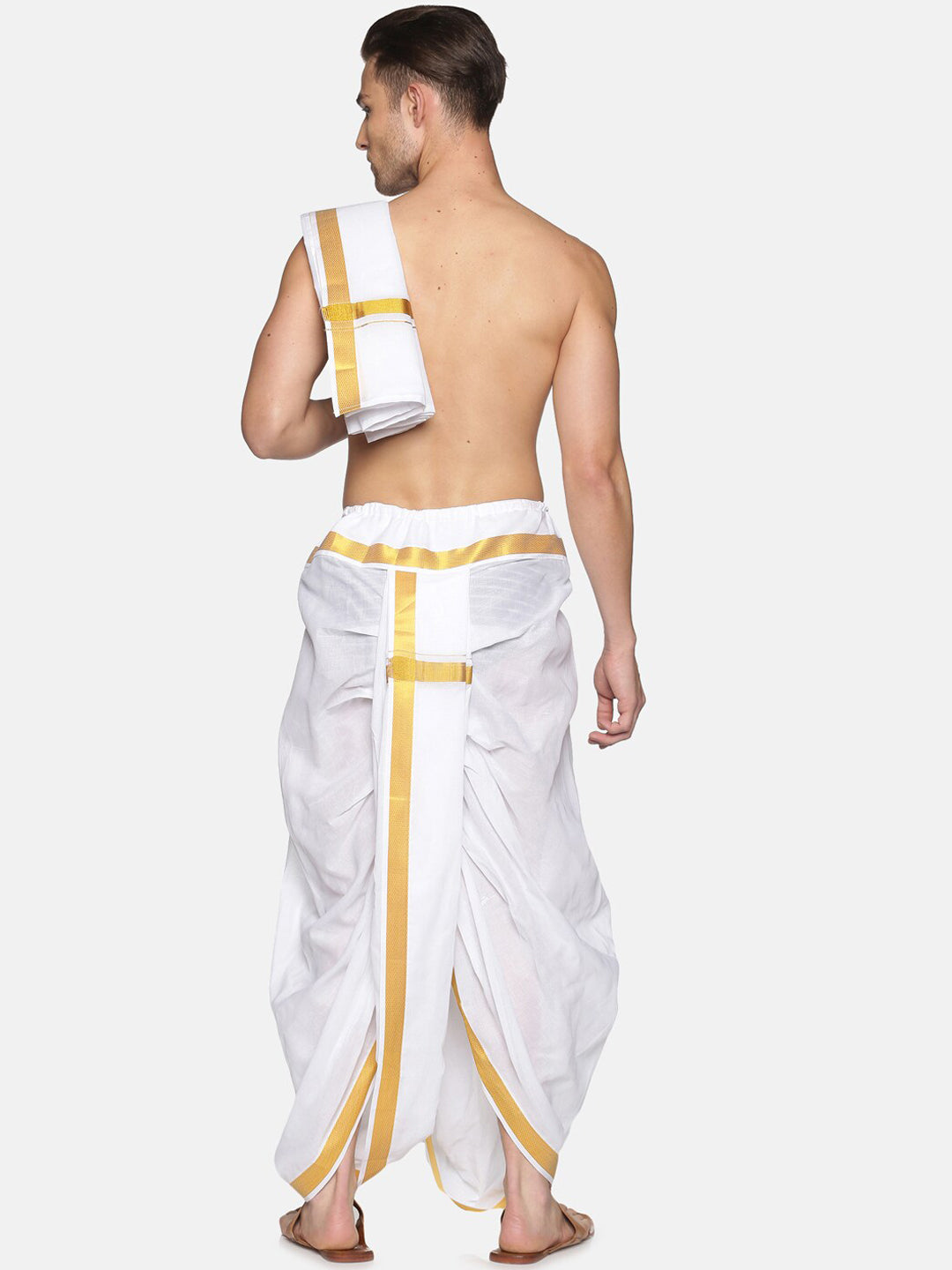 Sethukrishna Men White & Gold-Toned Solid Ready Made Dhoti Pants | Grocsy