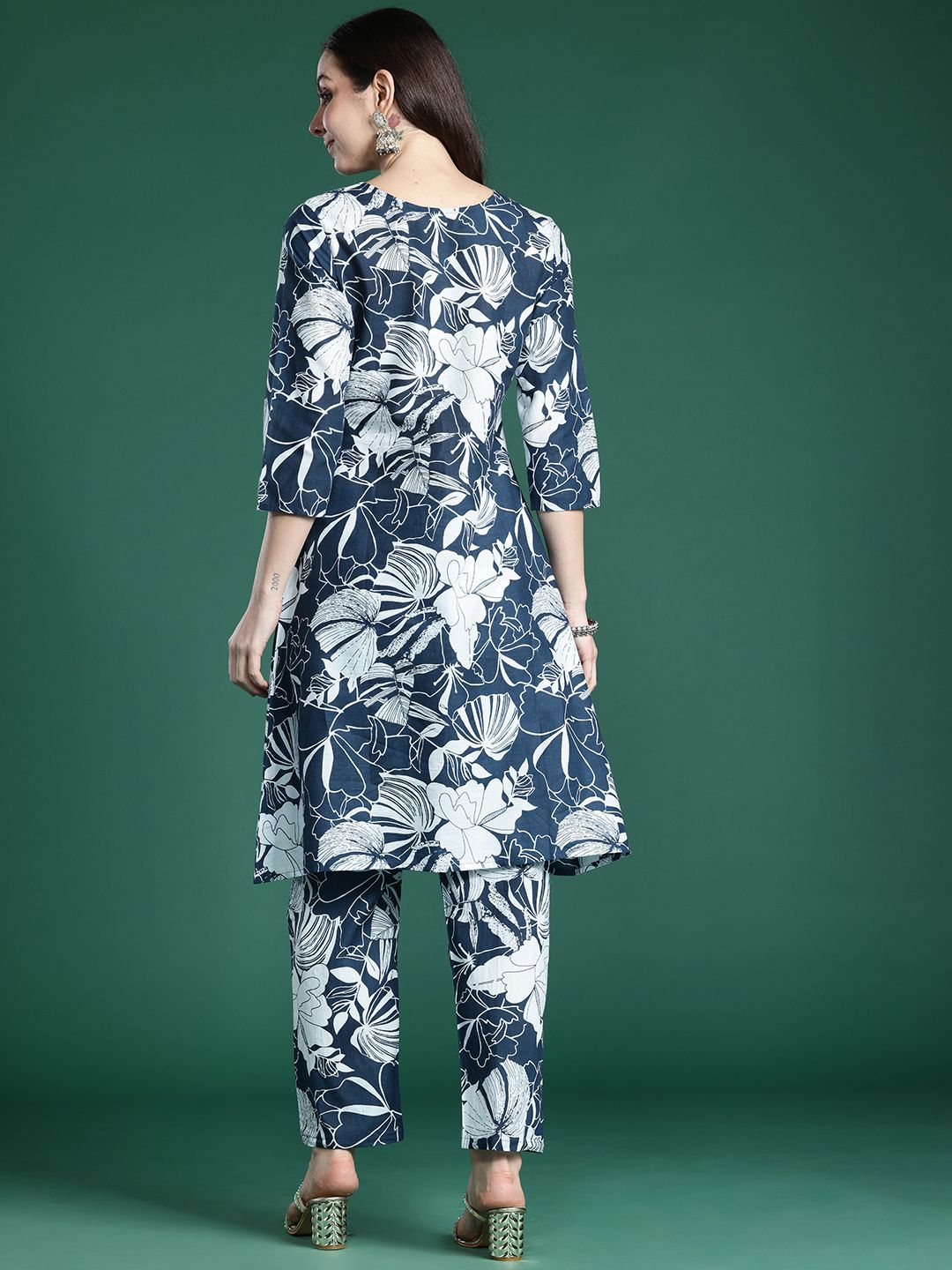 Indo Era Floral Printed Pure Cotton Kurta with Trousers | Grocsy