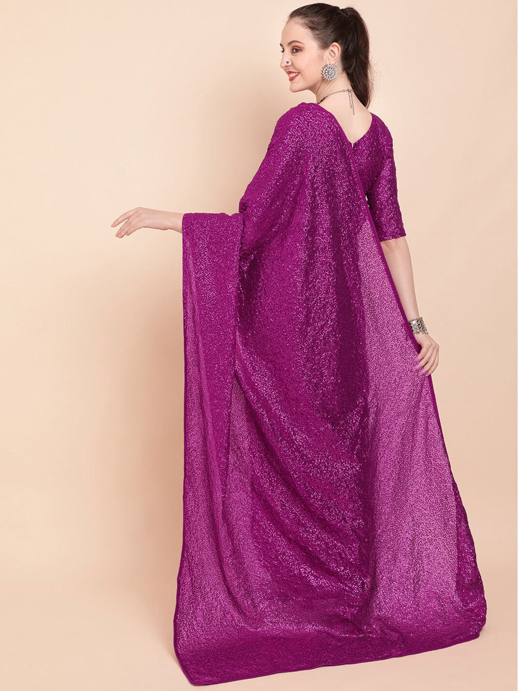 Sangria Sequinned Pure Georgette Party Saree | Grocsy