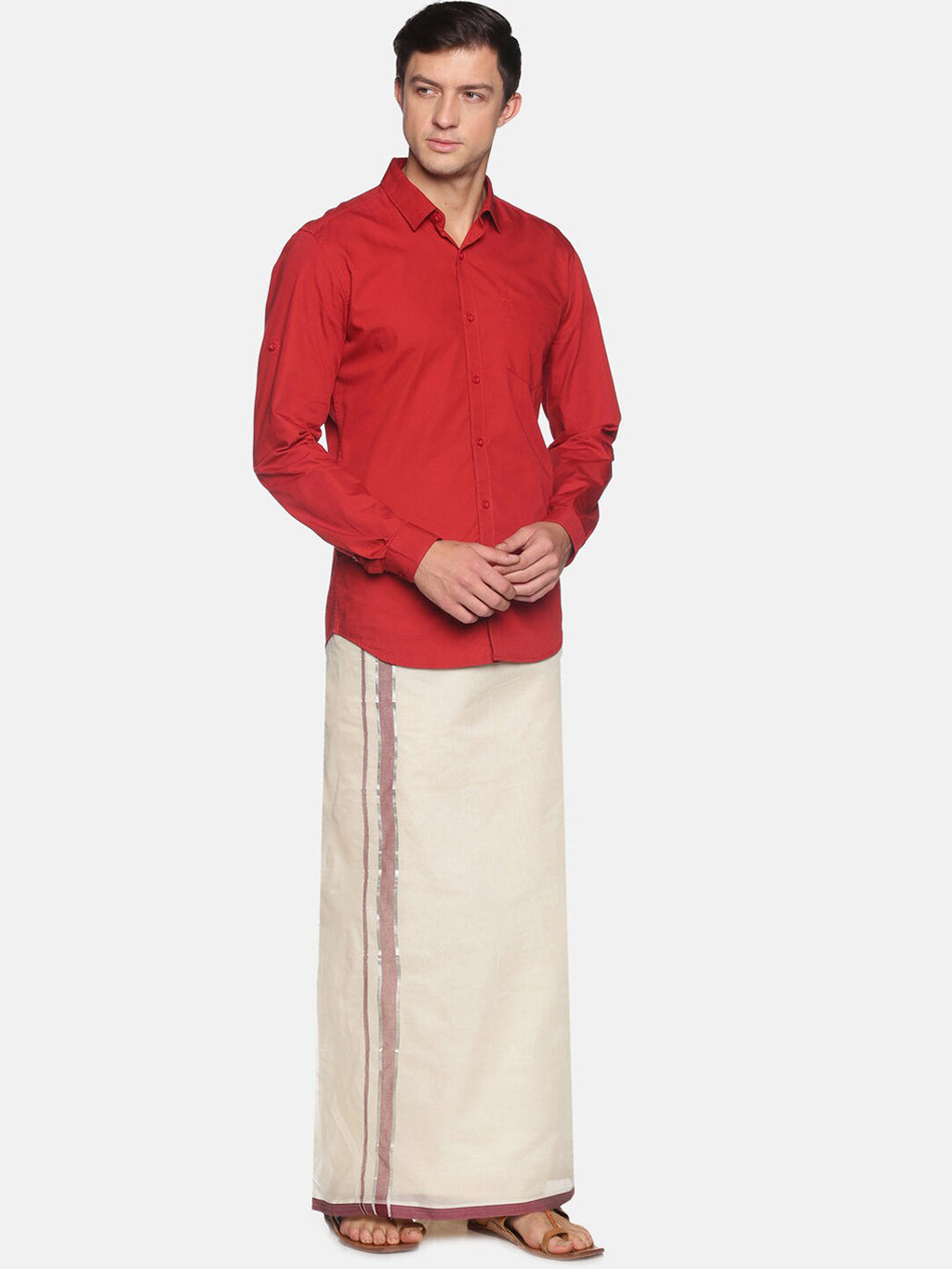 Sethukrishna Men Off White Traditional Kerala Double Mundu | Grocsy