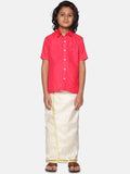 Sethukrishna Boys Rose & White Shirt & Dhoti | Grocsy