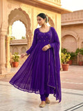 Teeya Creation Womens New Fancy Fox Georgette Heavy Quality Fabricw With Handwork Purple Gown Set | Grocsy