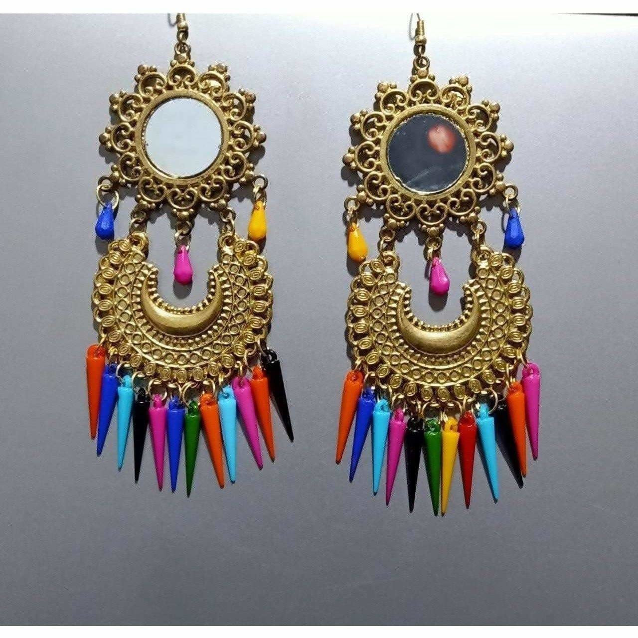 MS Fashion India Beautiful Latest Gold Color Chandbali Afghani Earrings With Multicolor Pearls | Grocsy