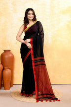 Piyari Fashion Women's Black Embellished Handloom Cotton Saree | Grocsy
