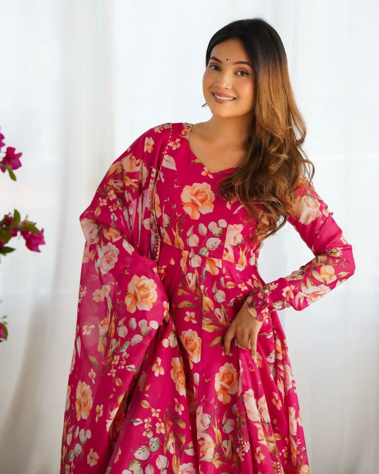 Teeya Creation Multi Color Pure Soft Organza Silk Digital print Party Wear Gown | Grocsy
