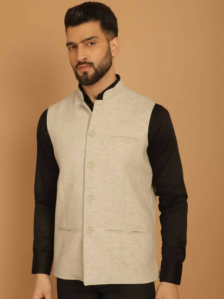 Even Apparels Pure Wool Nehru Jacket - Off White | Grocsy