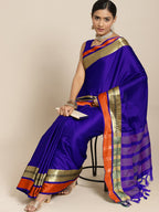 Saree Mall Blue & Copper-Toned Zari Silk Blend Uppada Sarees | Grocsy