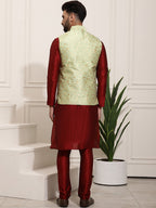 Sojanya Men Maroon Solid Kurta Set & Nehru Jacket | Grocsy