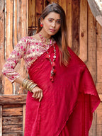 Saree Mall Pink Embellished Beads and Stones Pure Chiffon Sarees | Grocsy