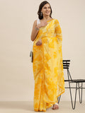 Sangria Yellow Floral Pure Chiffon Saree | Grocsy