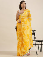 Sangria Yellow Floral Pure Chiffon Saree | Grocsy
