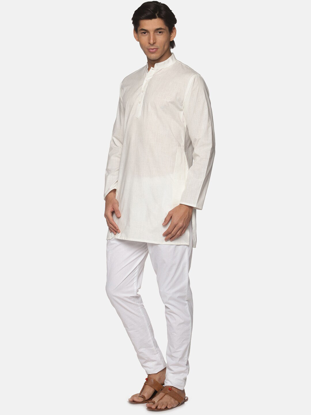 Sethukrishna Men Cream-Coloured Pure Cotton Kurta with Pyjamas | Grocsy