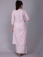 HERE&NOW Pink Ethnic Motifs Embroidered Sequinned Pure Cotton Kurta with Palazzos | Grocsy