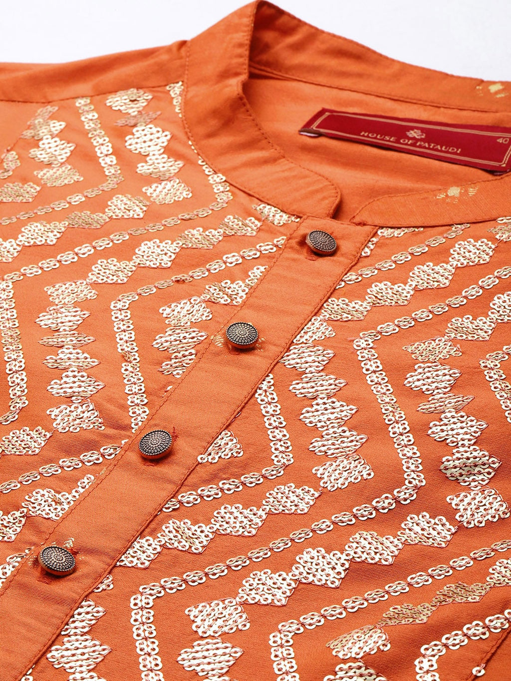 House of Pataudi Jashn Ethnic Motifs Yoke Design Sequinned Kurta | Grocsy