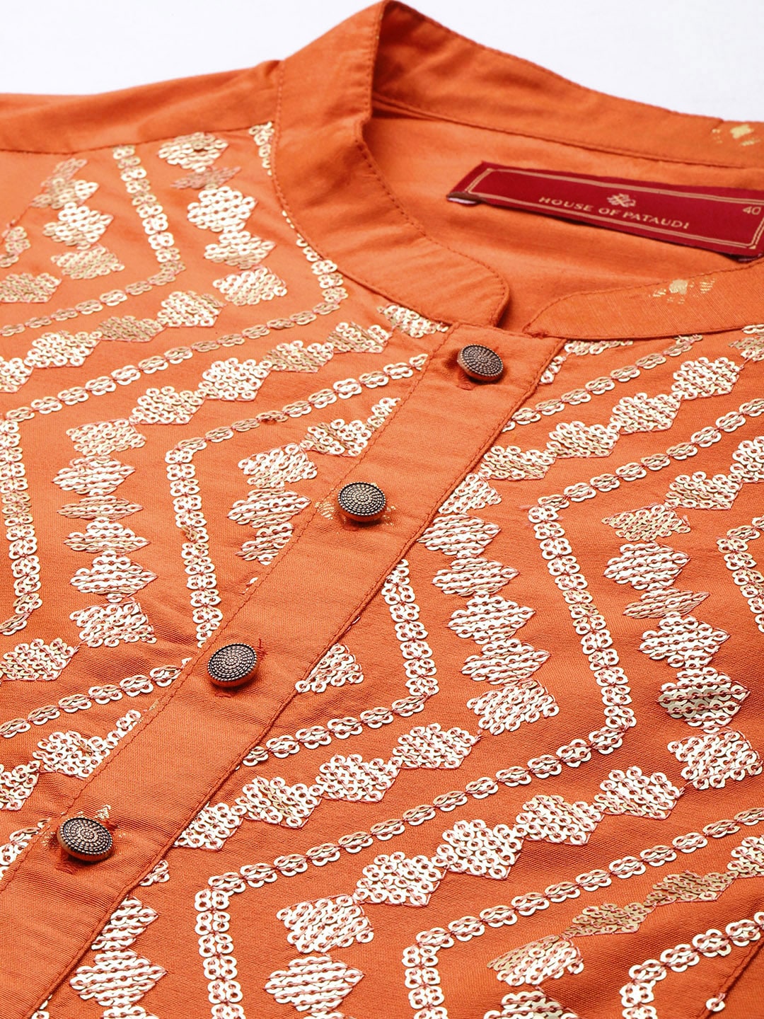 House of Pataudi Jashn Ethnic Motifs Yoke Design Sequinned Kurta | Grocsy