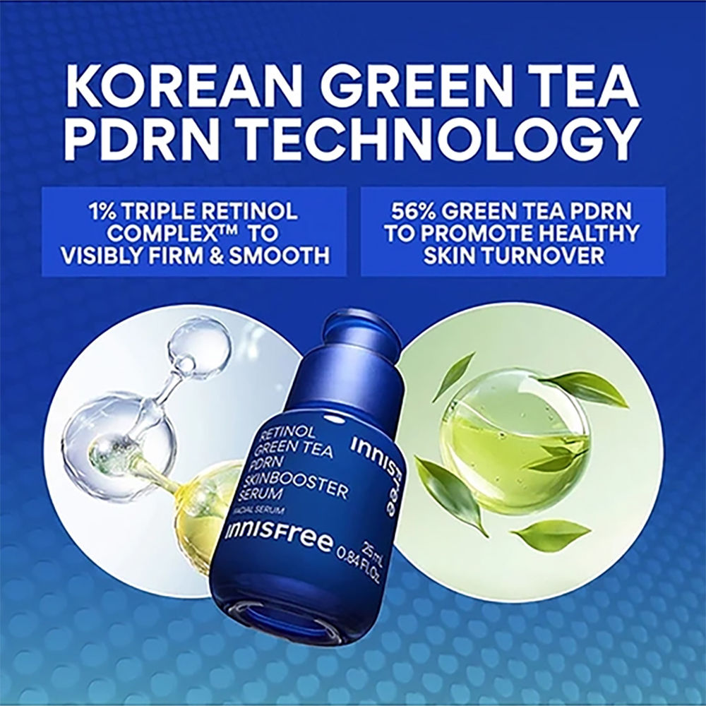 Innisfree 1% Retinol Green Tea VEGAN PDRN Ampoule - Anti-Aging, Brightening & Skin-Soothing Serum | Grocsy