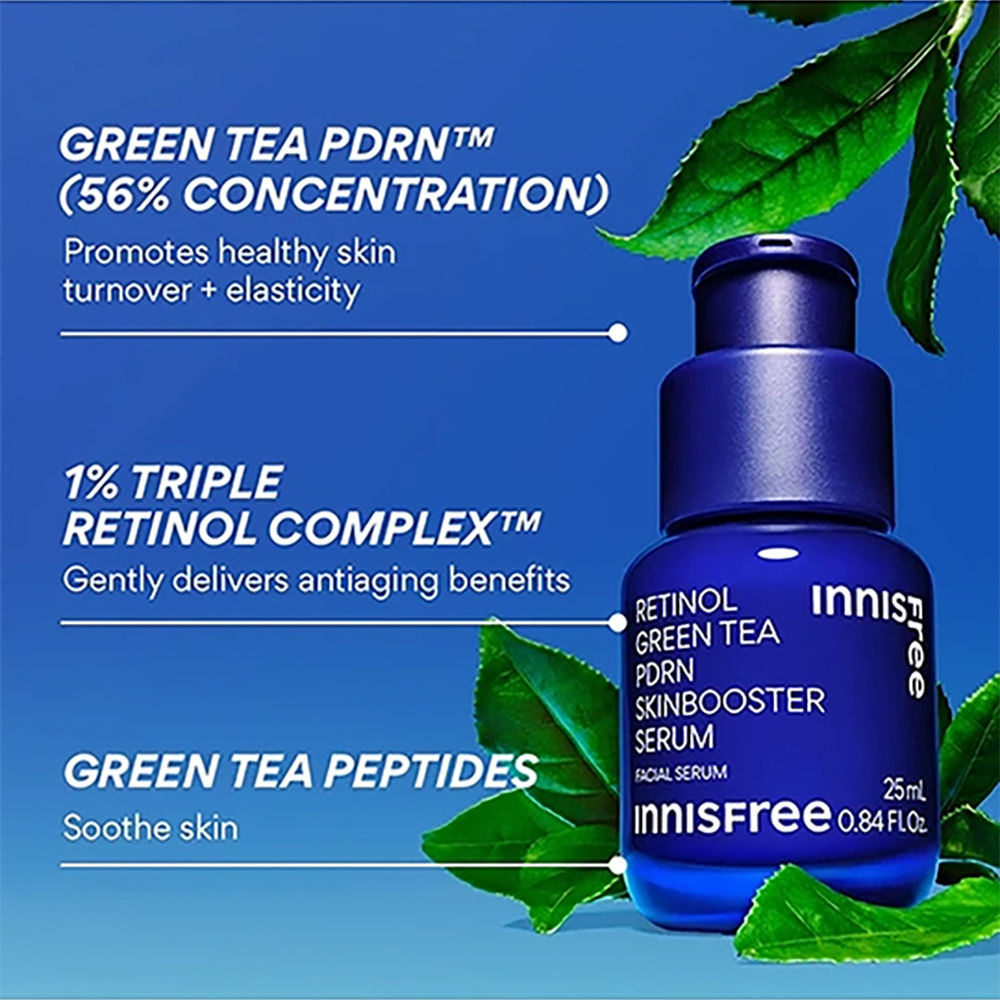 Innisfree 1% Retinol Green Tea VEGAN PDRN Ampoule - Anti-Aging, Brightening & Skin-Soothing Serum | Grocsy
