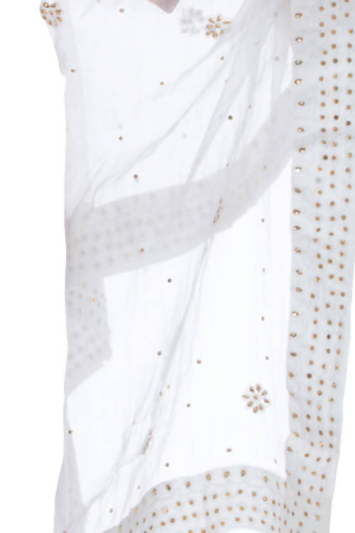 Mominos Fashion White Orgenza Nug Embroidery Dupatta | Grocsy