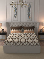MYTRIDENT Brown White Ethnic Motifs Cotton 144 TC Queen Bedsheet With 2 Pillow Covers | Grocsy