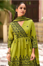 Anaita Mehendi Chinon Readymade Sharara Suit with Embroidery Work | Grocsy